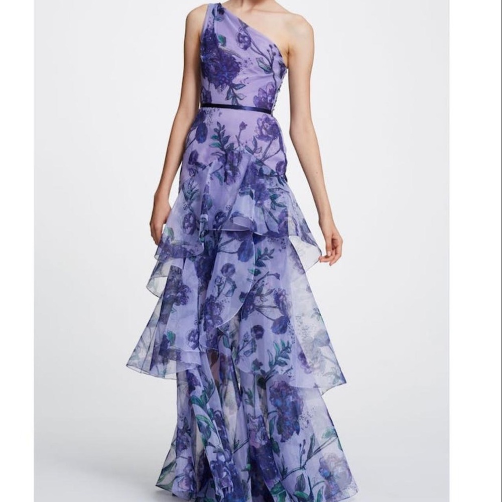 Marchesa Purple Floral One-Shoulder Wedding Dress
